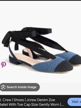 J. Crew Blue Denim and Black Toe Cap Ankle Tie Flats.